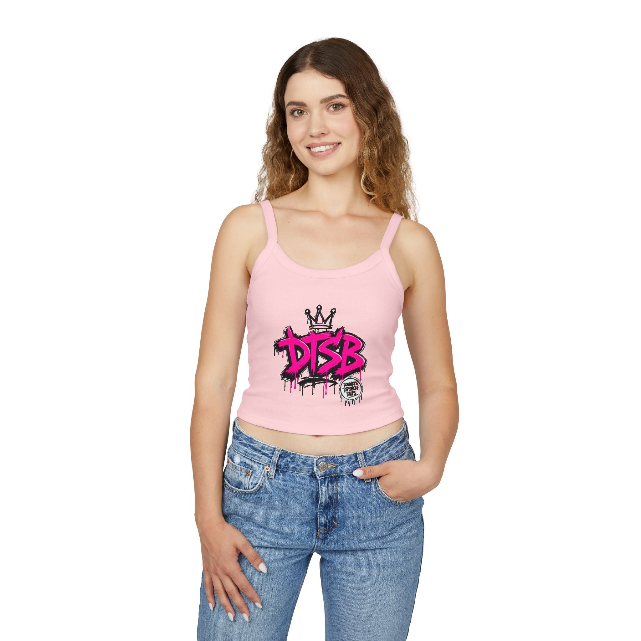 Women's Spaghetti Strap Tank Top Pink Logo